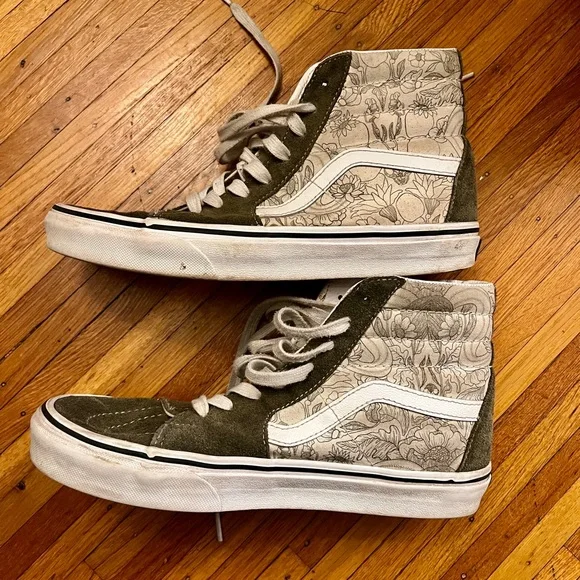 Women’s Vans Green Floral High Tops - size 9 - Picture 2 of 8